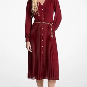 Michael Kors Georgette Pleated Dress (Belt not included)